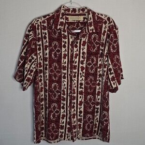 Island Republic Hawaiian Shirt Medium Red Cream Tropical Aloha Camp Button